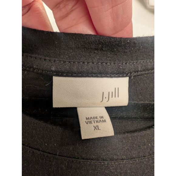 Women's J.Jill Black Long Sleeve Pleated Dress XL Jersey Stretch Drawstring - Picture 4 of 5